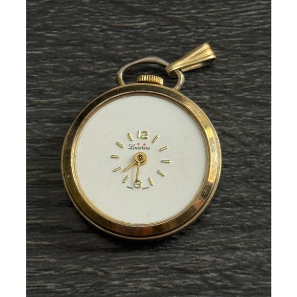 Lucerne Swiss Made Gold Tone Pendant Pocket Watch FOR PARTS - Picture 5 of 6